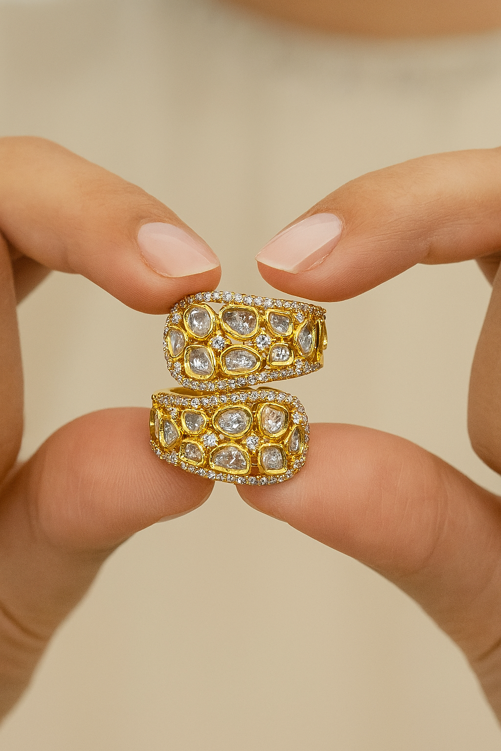 Mehraya Double Band Polki Ring | Wide Statement Polki Band Ring