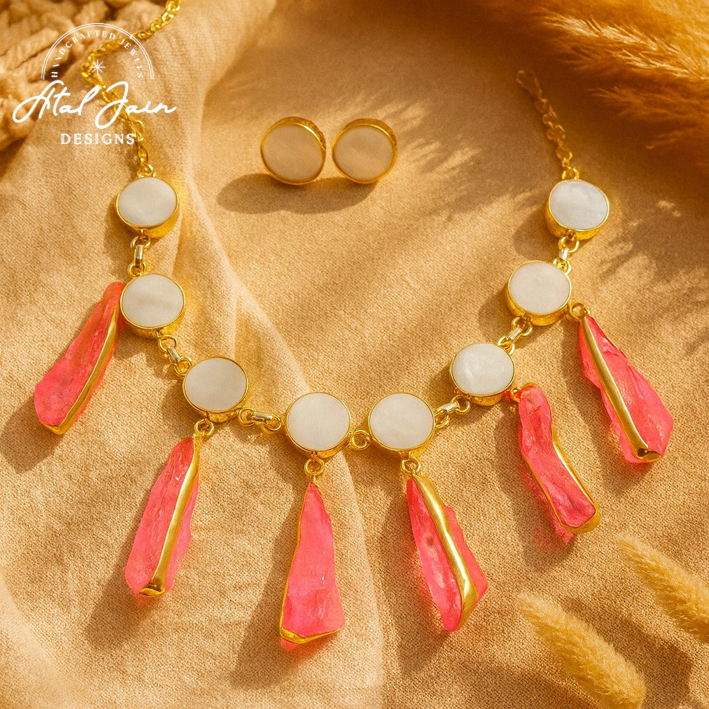 Fuchsia Glamour Accents Necklace with Earrings