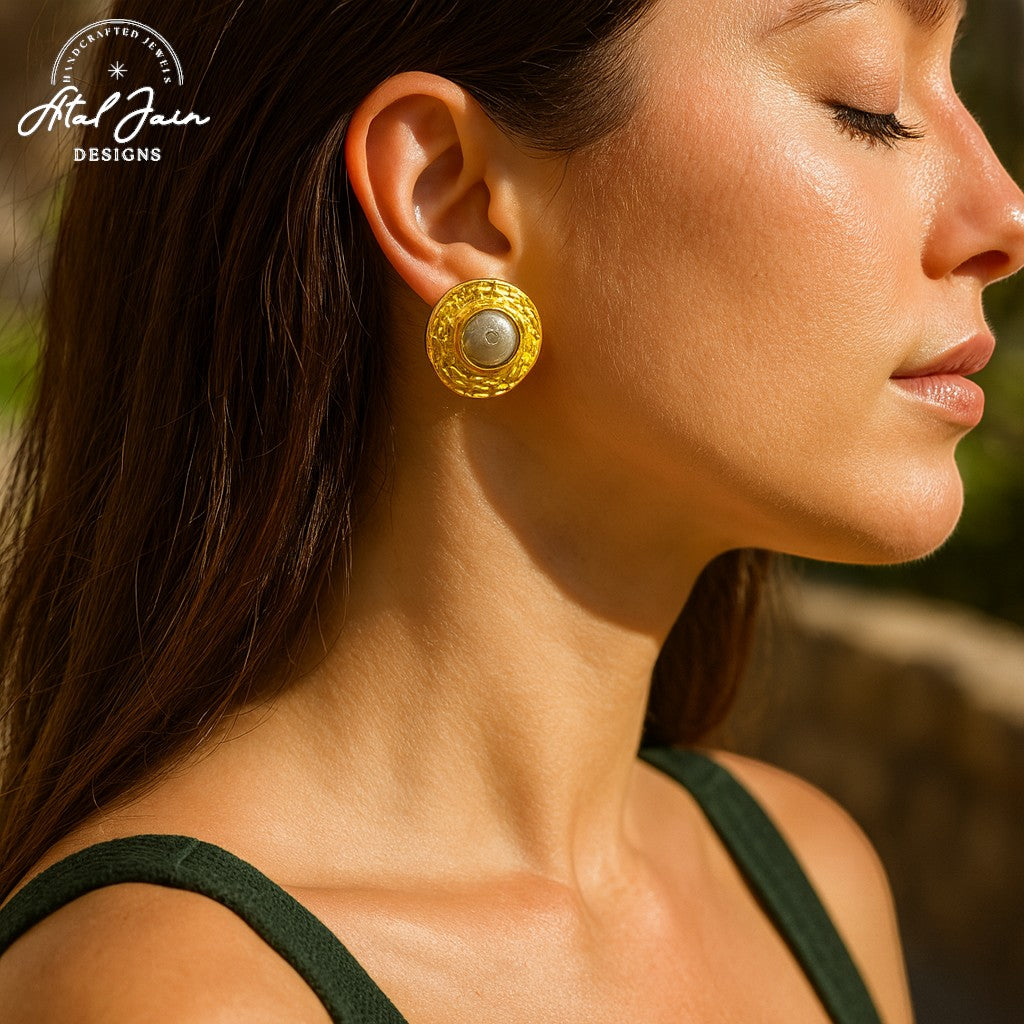Luxe Leaf: Golden Pearl Earrings