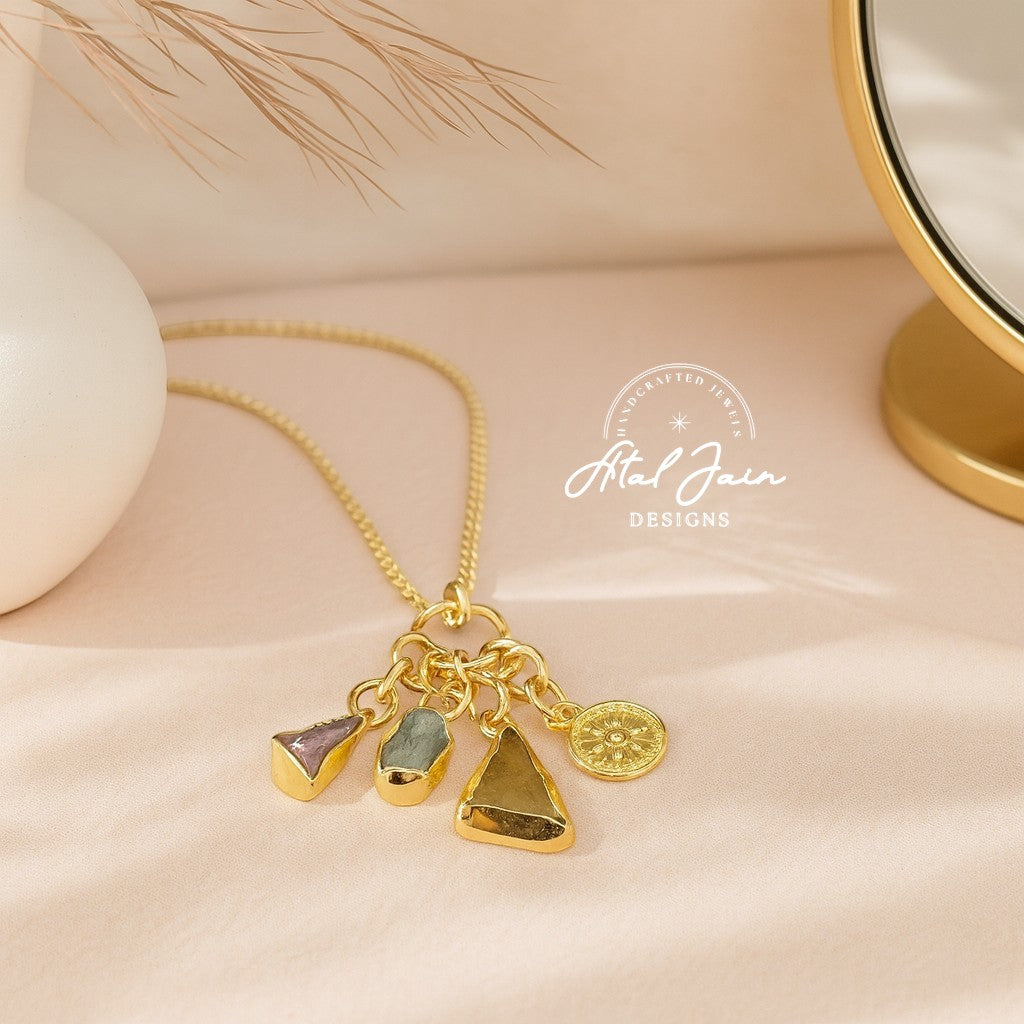 Opulent Coin & Stone Cluster Pendant with Chain