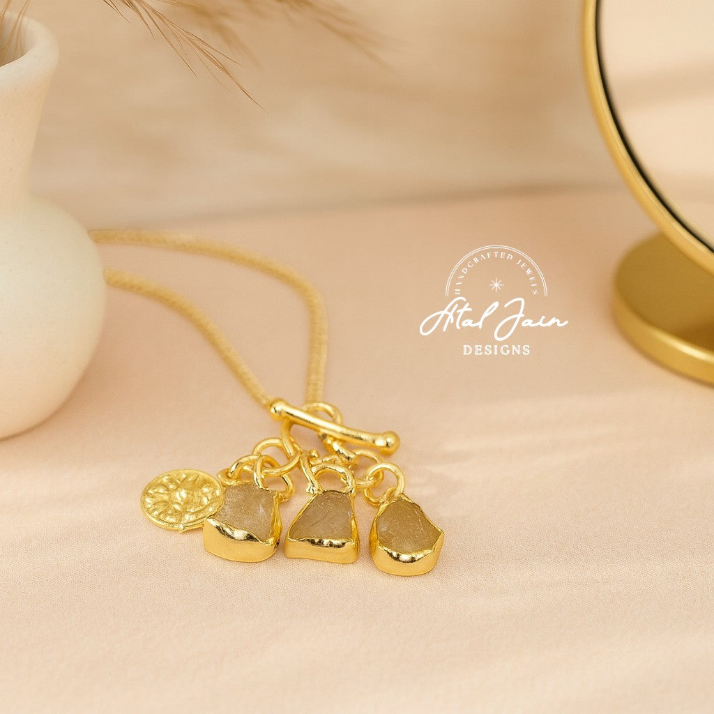Opulent Coin & Stone Cluster Pendant with Chain