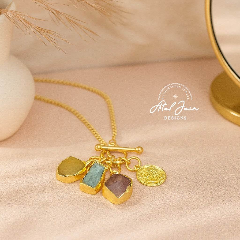 Opulent Coin & Stone Cluster Pendant with Chain