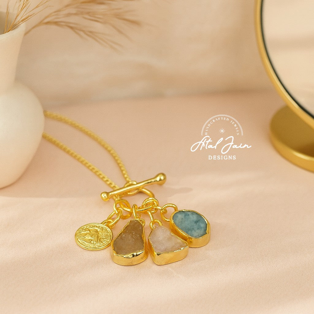 Opulent Coin & Stone Cluster Pendant with Chain