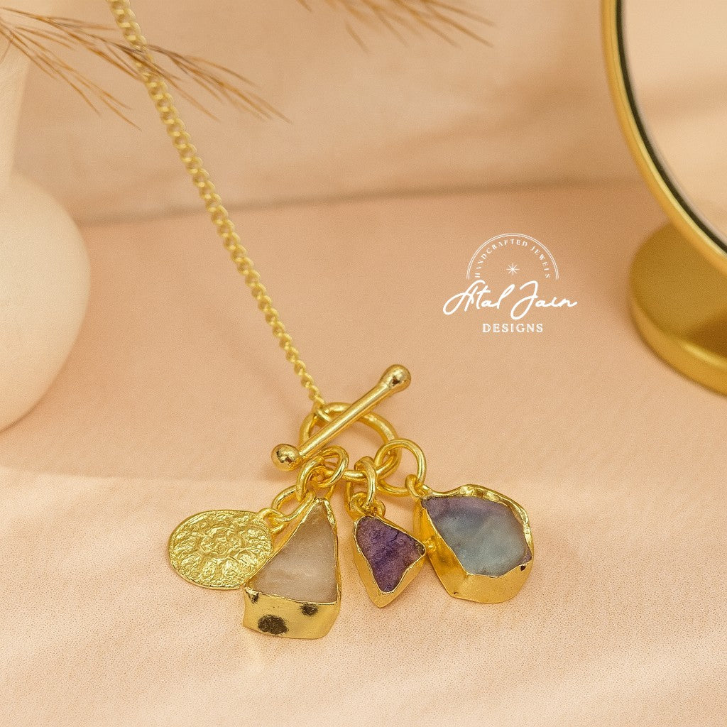 Opulent Coin & Stone Cluster Pendant with Chain
