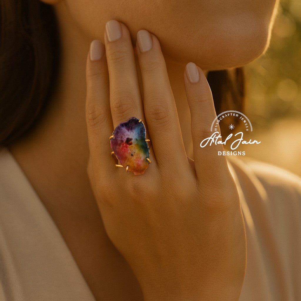 Opulent Rainbow Blossom Ring