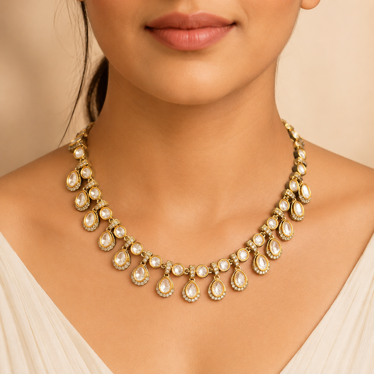 Aarini Blossom Set | Floral Moissanite Necklace & Earrings Set for Women | Gold Finish Jewelry