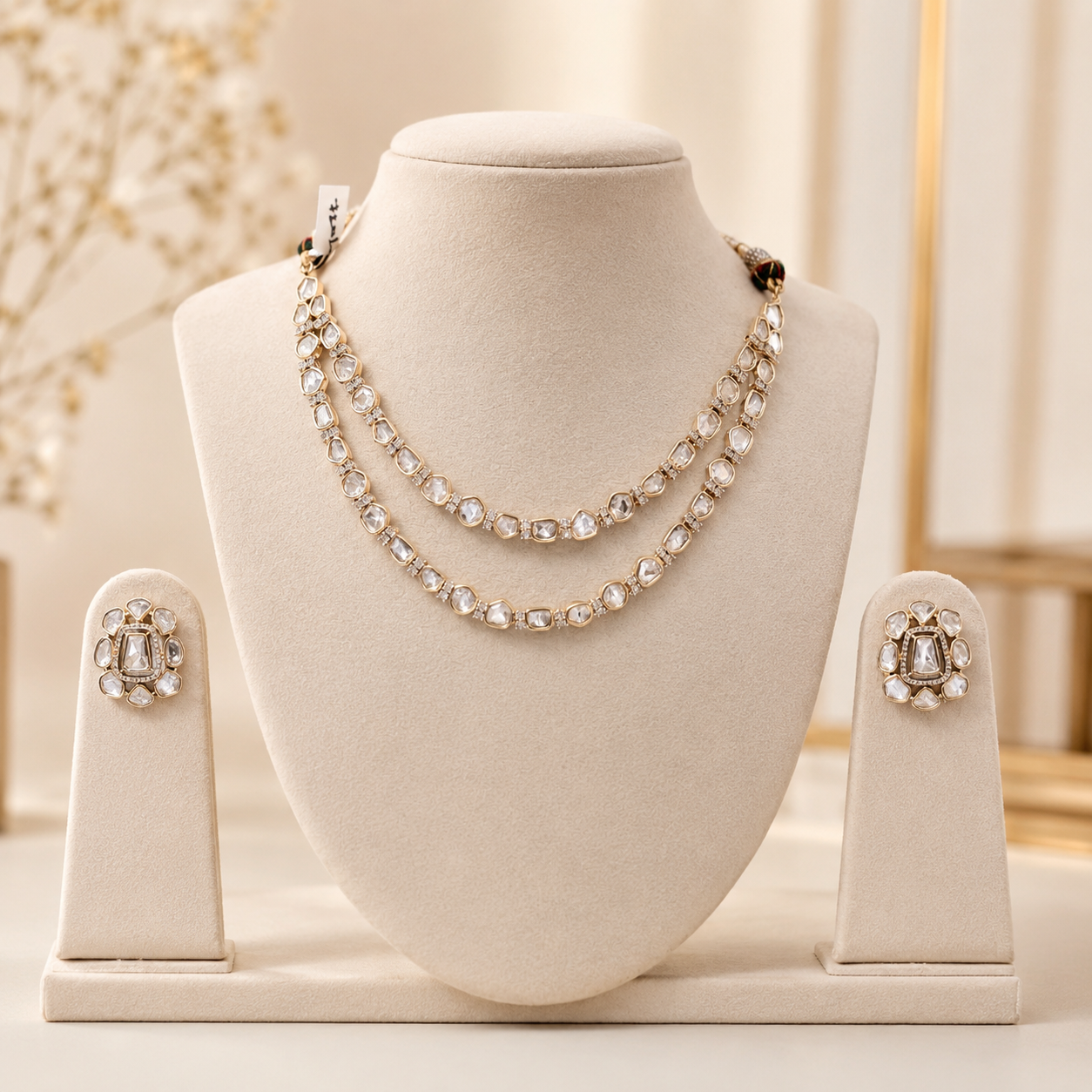 Vihana Layered Set | Double Layer Moissanite Necklace & Earrings Set for Women
