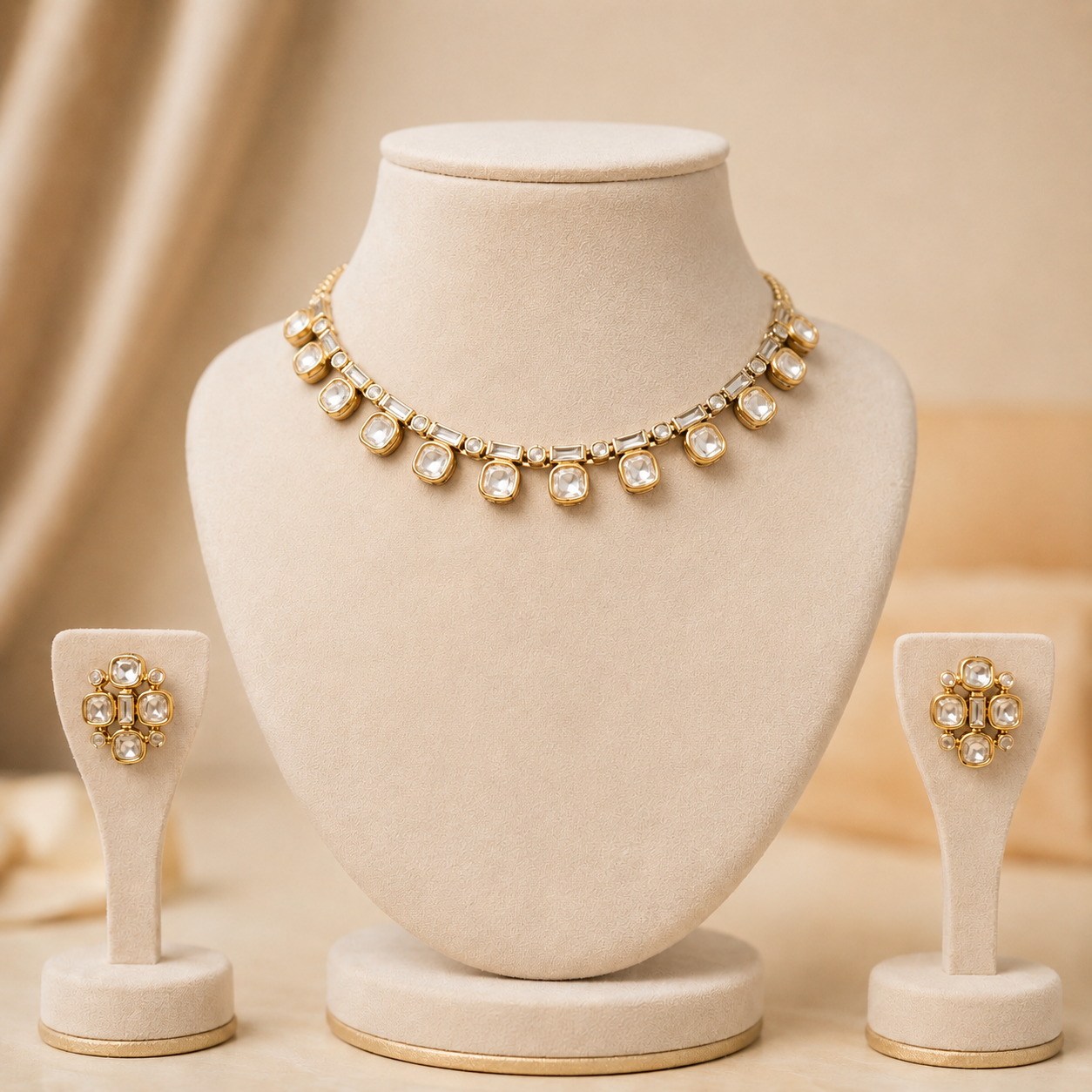 Navira Charm Set | Modern Moissanite Necklace & Earrings Set for Women | Gold Finish Jewelry