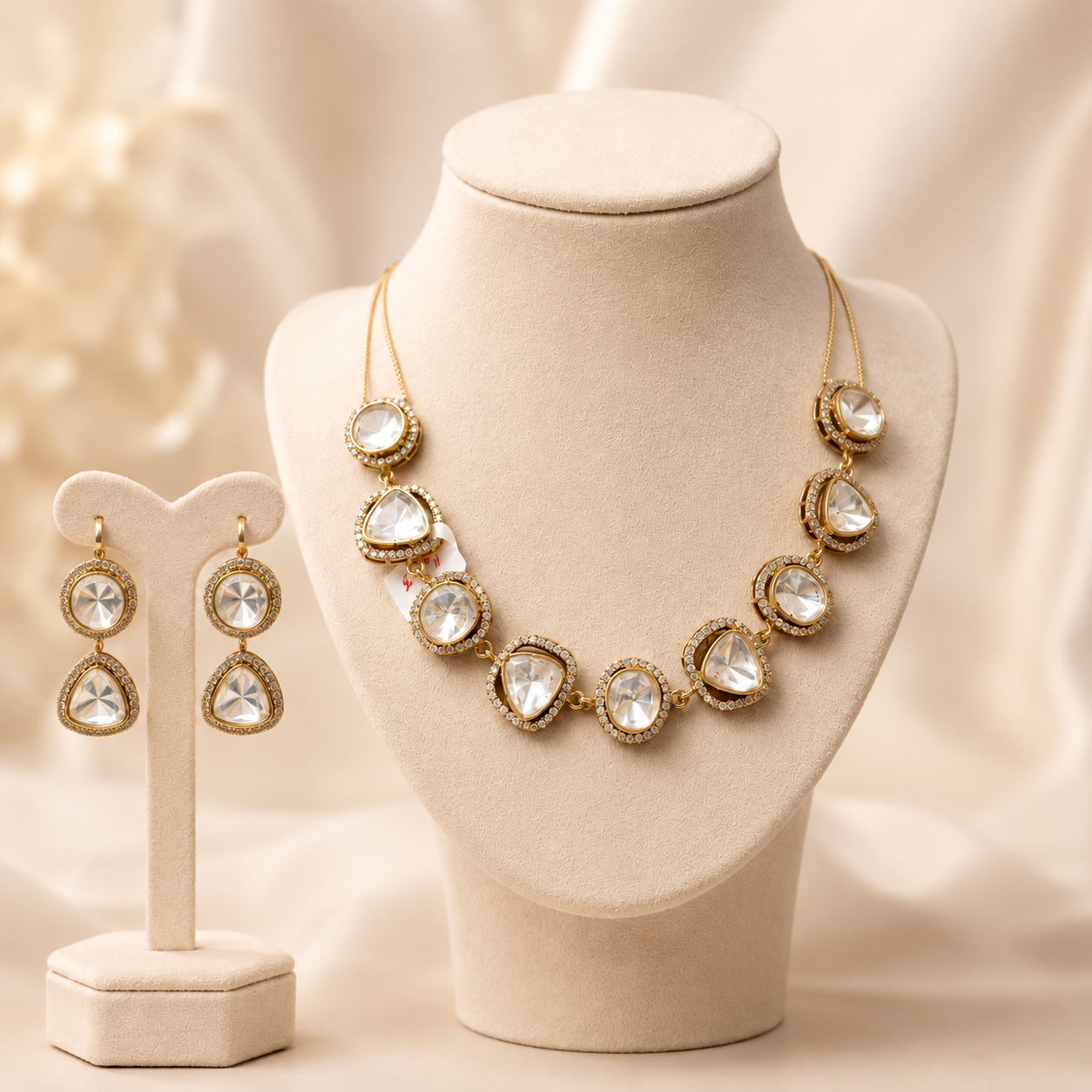 Sitara Luxe Set | Moissanite Statement Necklace & Earrings Set for Women | Gold Finish Jewelry