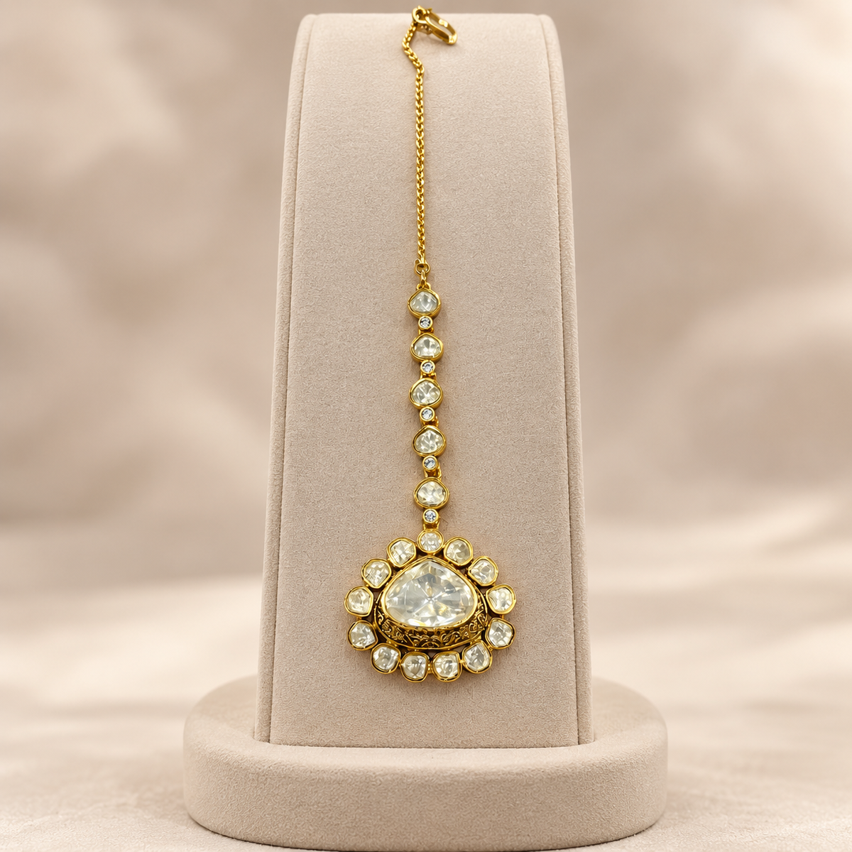 Kairavi Moissanite Polki Maangtika | 22K Gold Plated Statement Tika