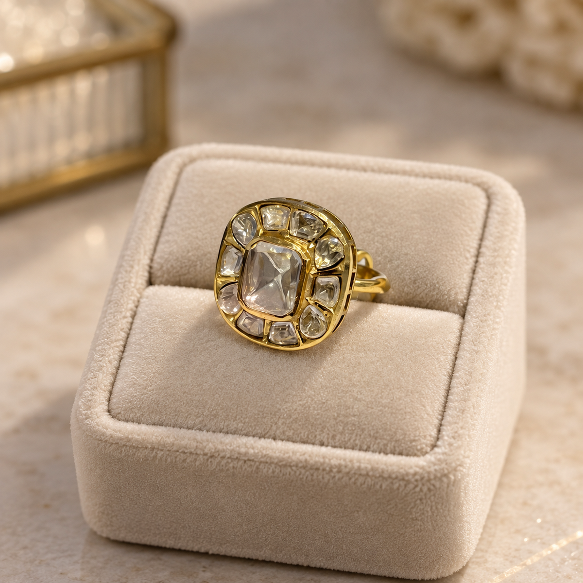 Avira Moissanite Polki Ring | Handcrafted Statement Jewellery