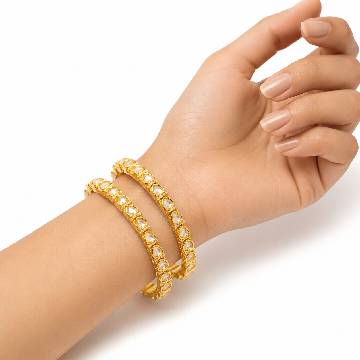 Golden Grace Polki Bangles for Women | Elegant Gold-Plated Bridal & Festive Bangles
