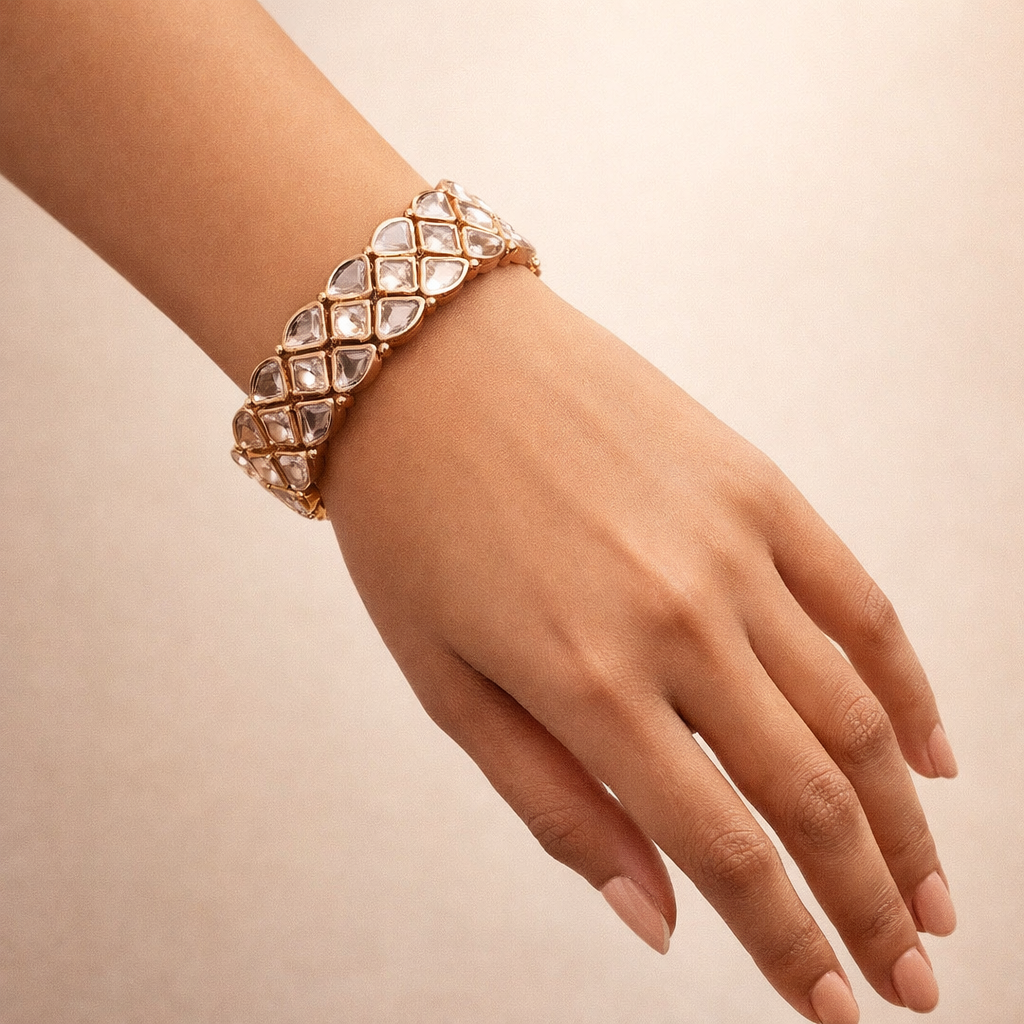 Aafreen Pear Polki Bracelet | Rose Gold Polki Statement Bracelet