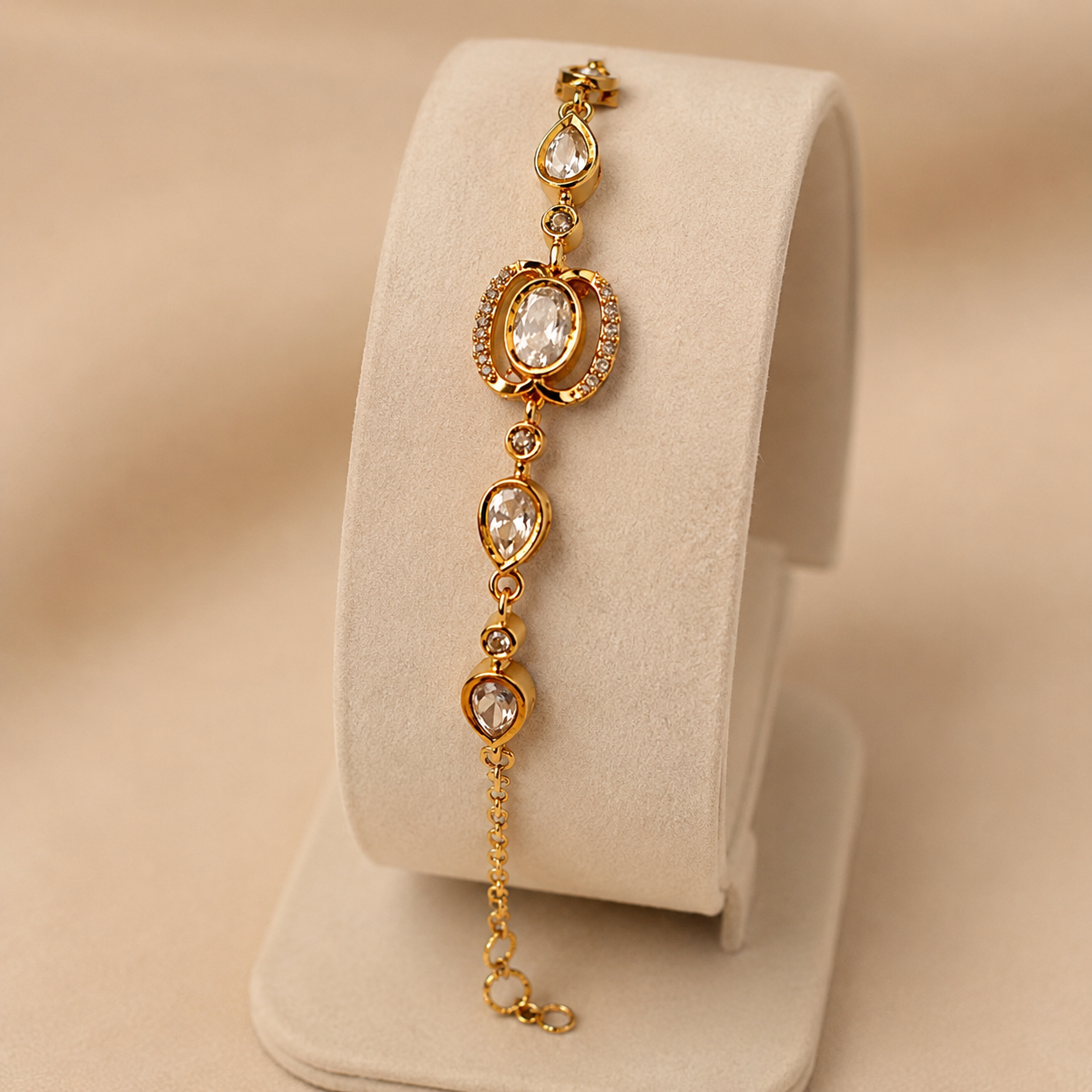 Mehera Aura Bracelet – Gold Tone Moissanite Polki Bracelet for Women | Elegant Wedding, Festive & Party Wear Jewelry