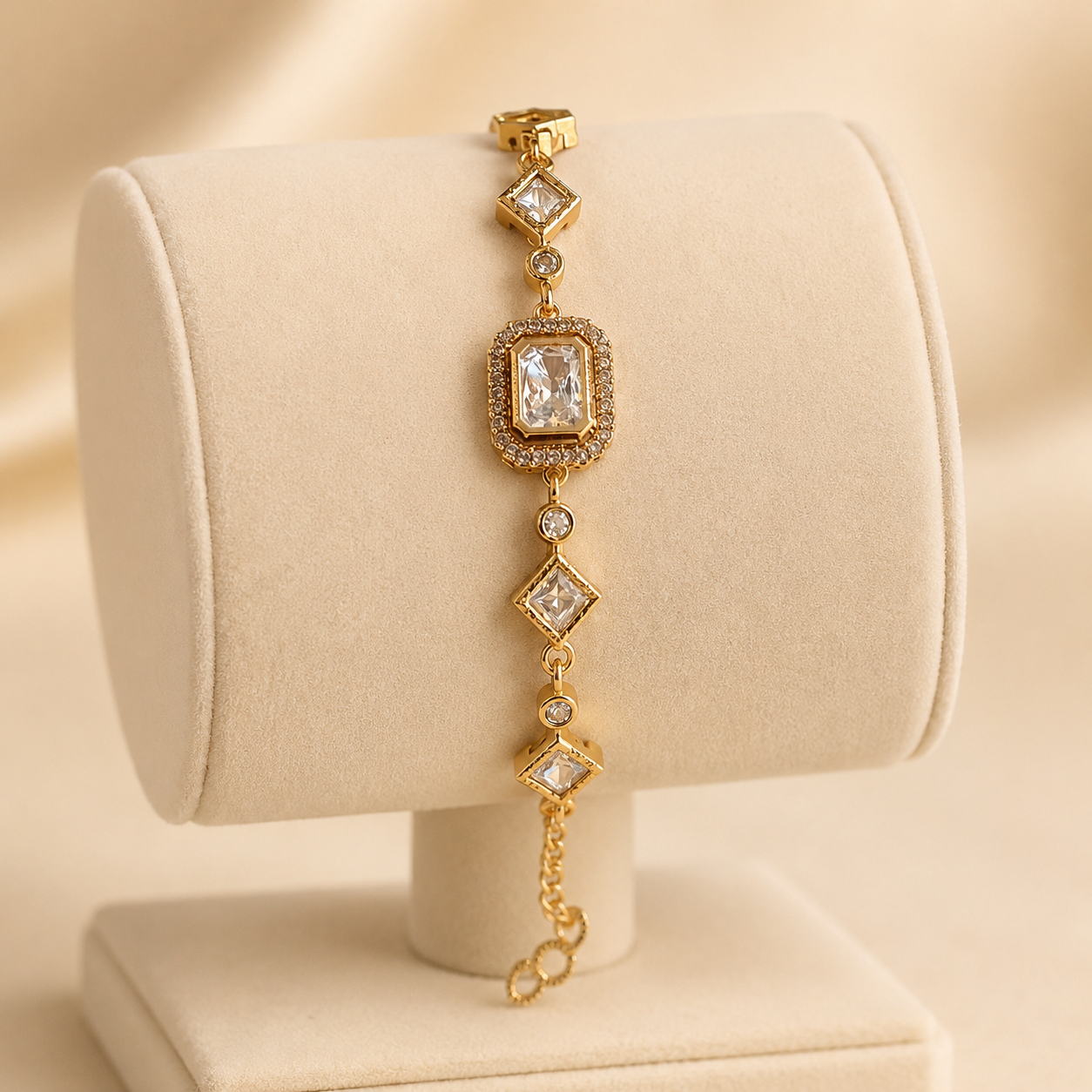 Aarinya Royale Bracelet – Gold Tone Moissanite Polki Geometric Bracelet for Women | Luxury Wedding & Festive Jewelry