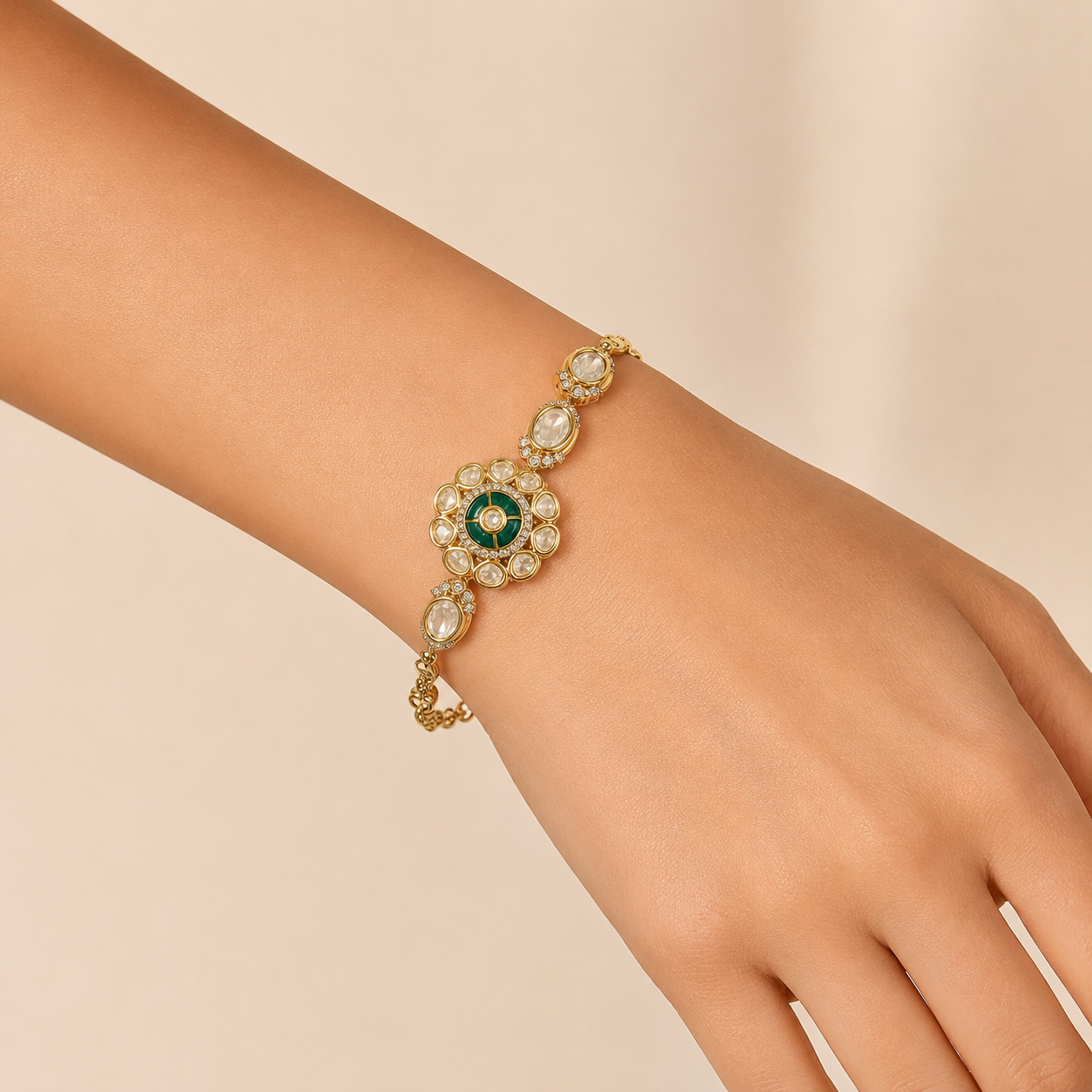 Royal Polki Floral Bracelet for Women | Gold Finish Kundan Polki Bracelet | Wedding & Festive Jewelry