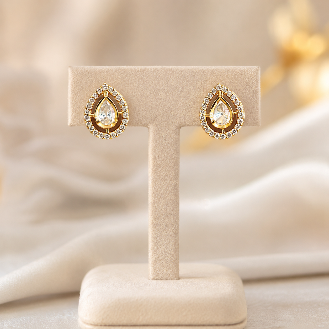 Aarisha Teardrop Halo Studs | Moissanite Polki Pear-Shaped Stud Earrings for Women | Atal Jain Designs