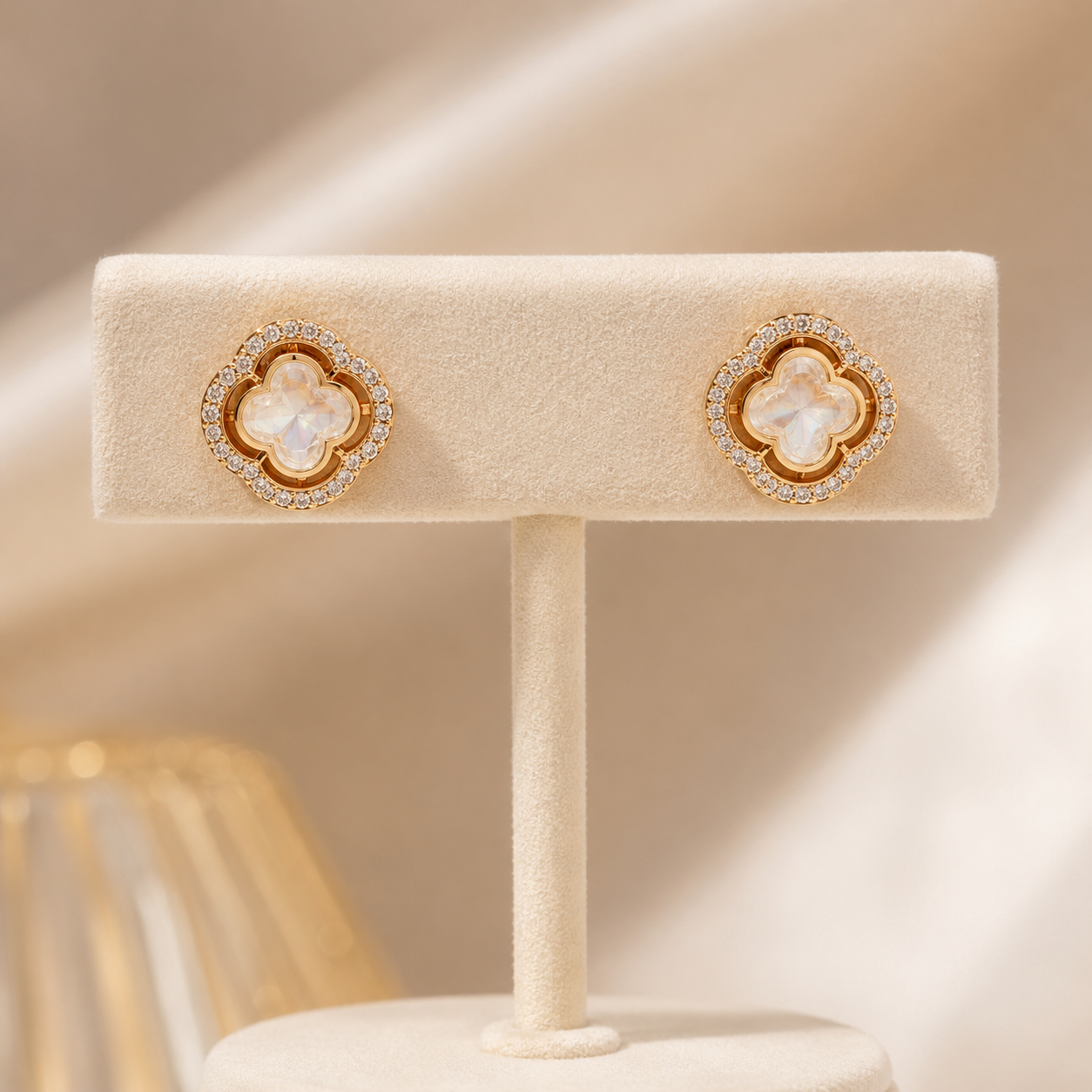 Nooré Clover Polki Stud Earrings | Moissanite Polki Luxury Studs for Women | Atal Jain Designs