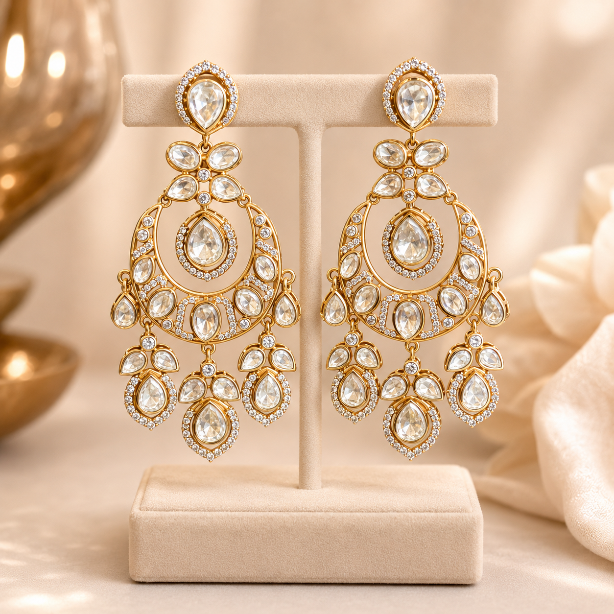 Nooraya Polki Chandelier Earrings | Moissanite Polki Statement Earrings for Women | Atal Jain Designs