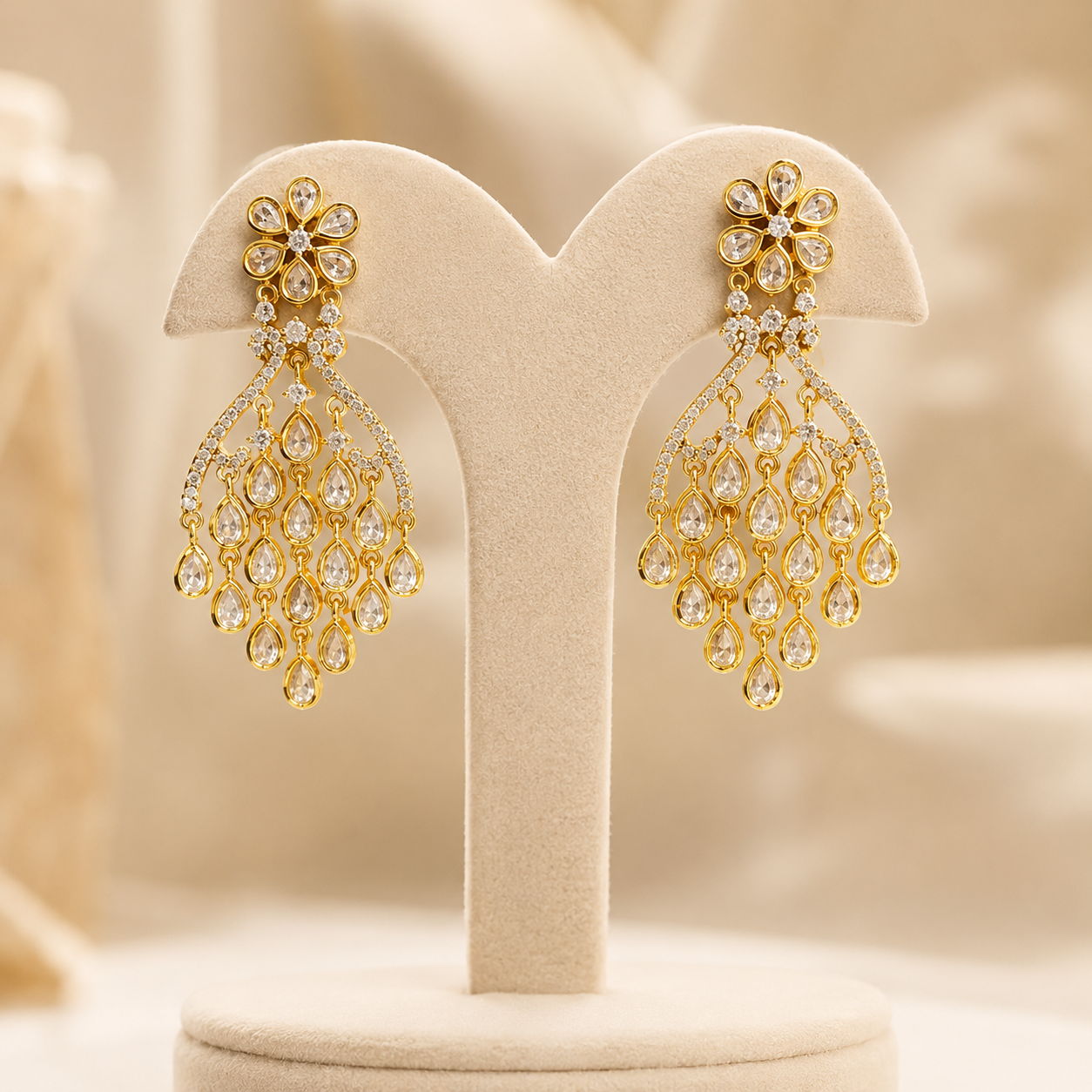 Gulnaar Moissanite Polki Chandelier Earrings | Bridal & Wedding Jewellery | Atal Jain Designs