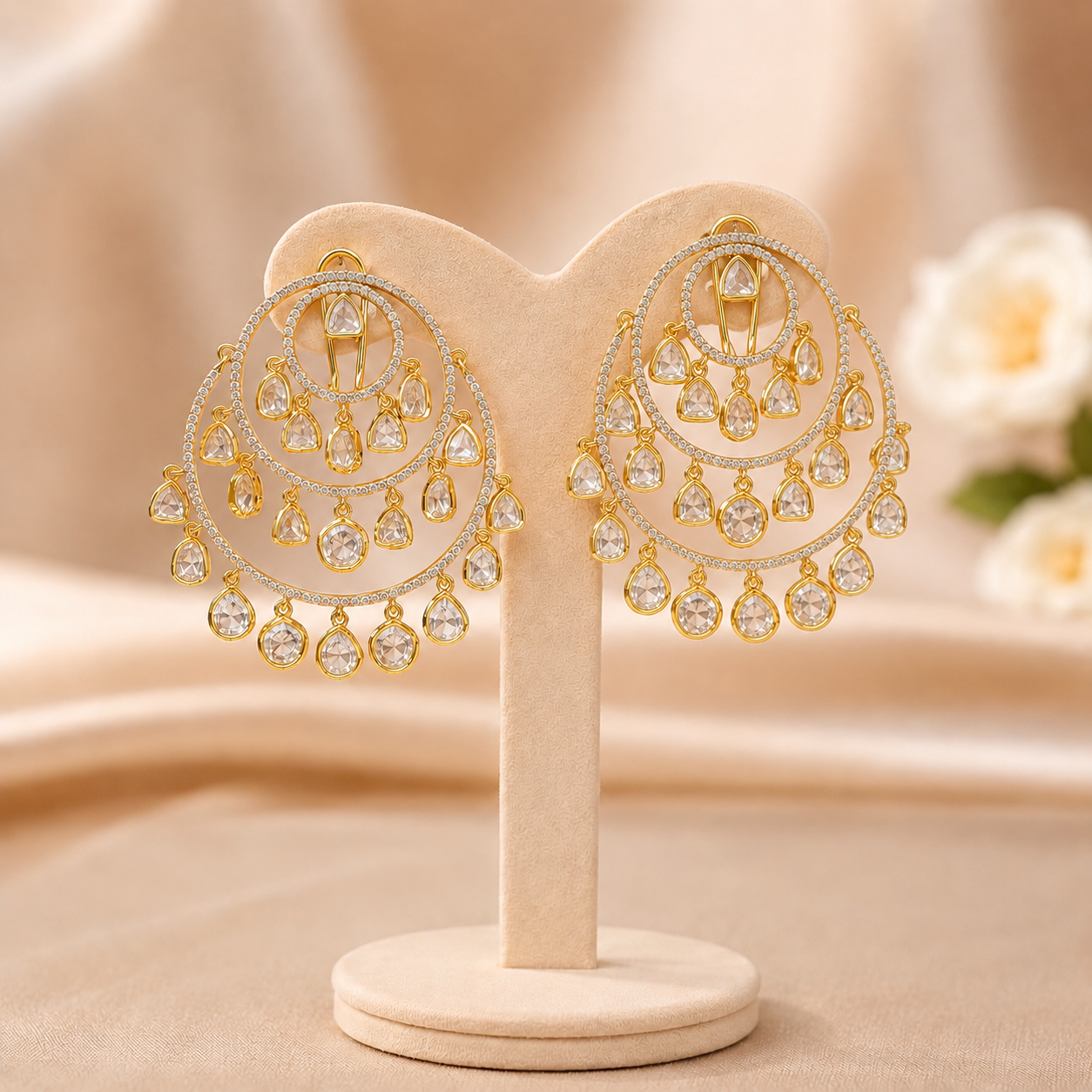 Mehrunisa Moissanite Polki Chandbali Earrings | Bridal Wedding Jewellery | Atal Jain Designs