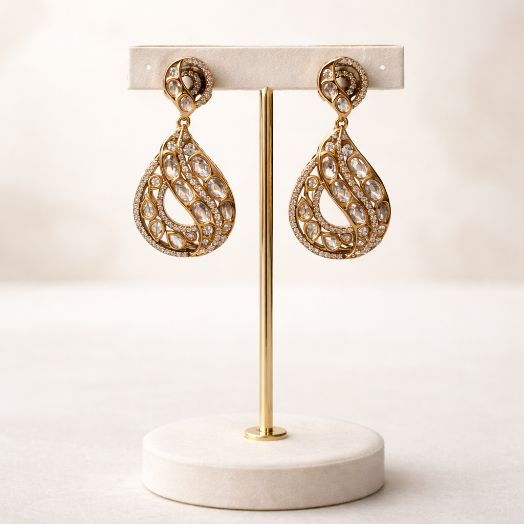 Zariya Polki Teardrop Earrings – Gold Polki Statement Drop Earrings