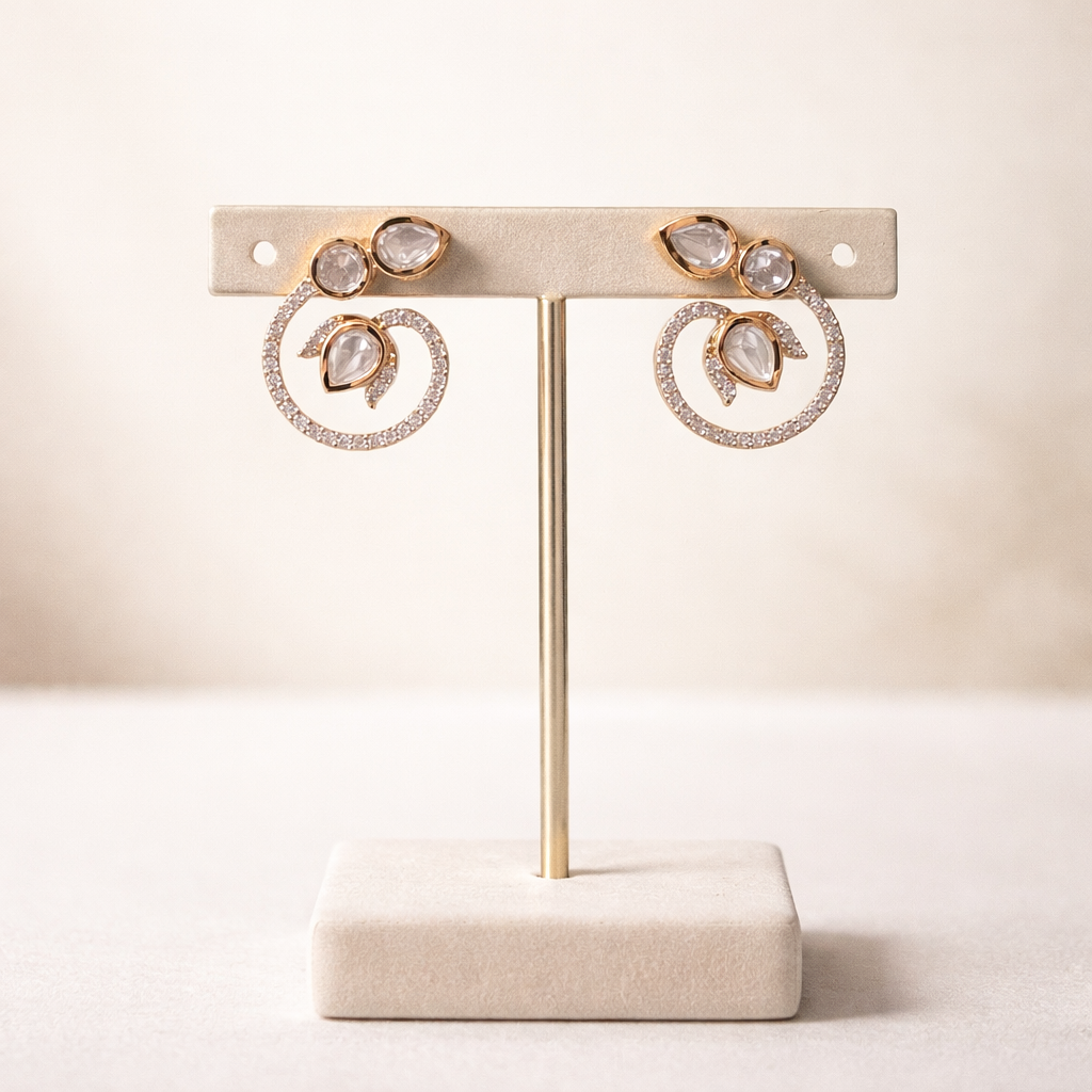 Aurelia Polki Swirl Earrings | Modern Rose Gold Polki Diamond Earrings