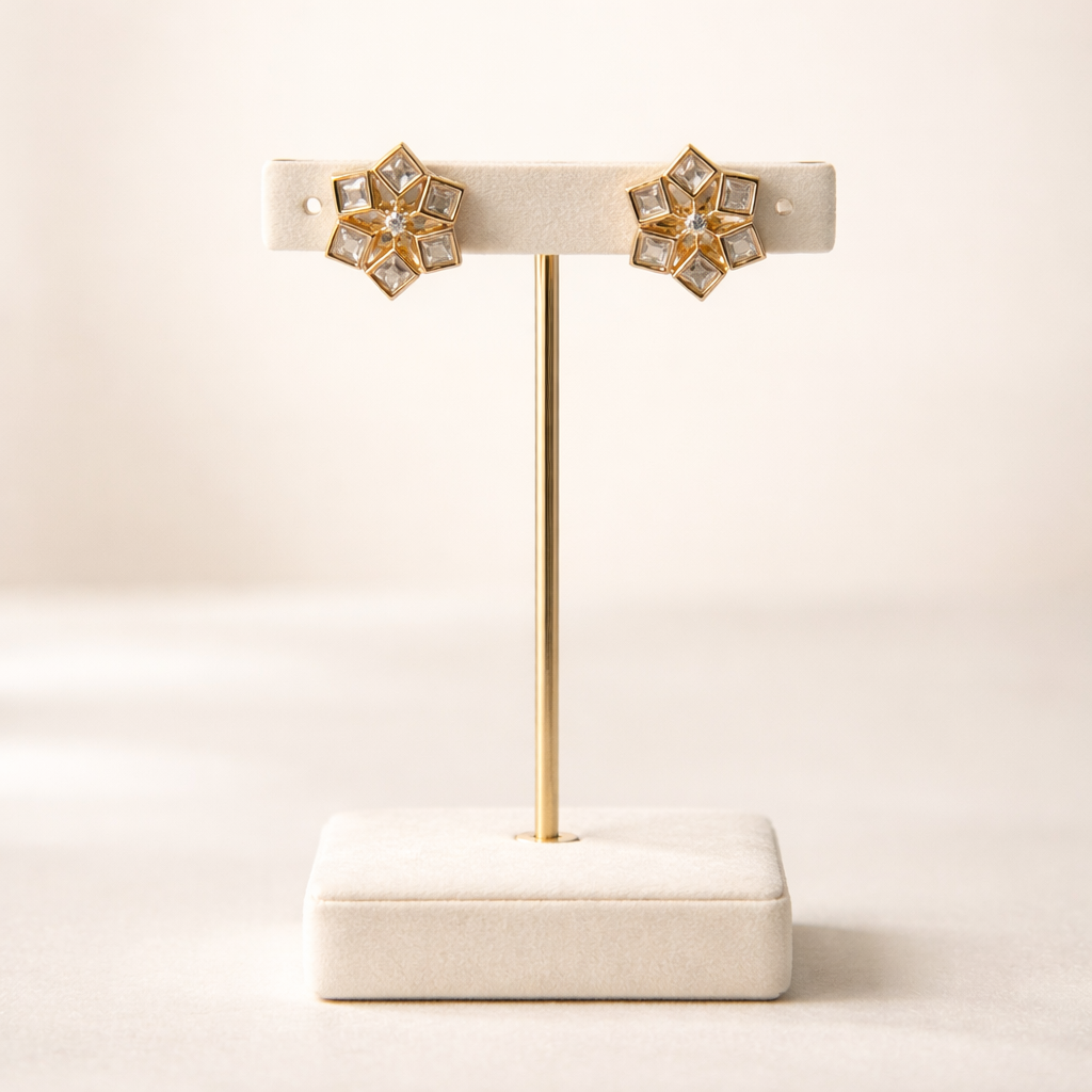 Zaria Floral Polki Stud Earrings | Elegant Gold Kundan Style Stud Earrings