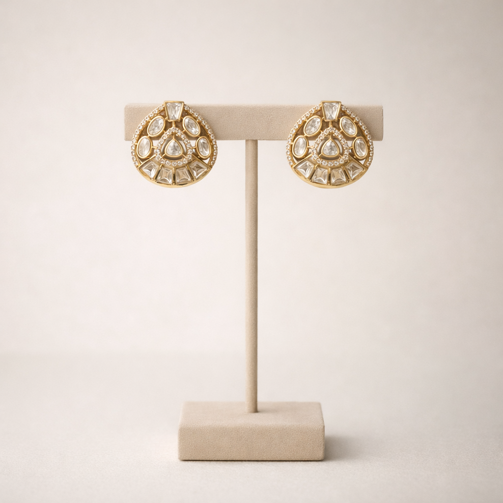 Abeer Chand Polki Stud Earrings | Traditional Gold Kundan Polki Earrings