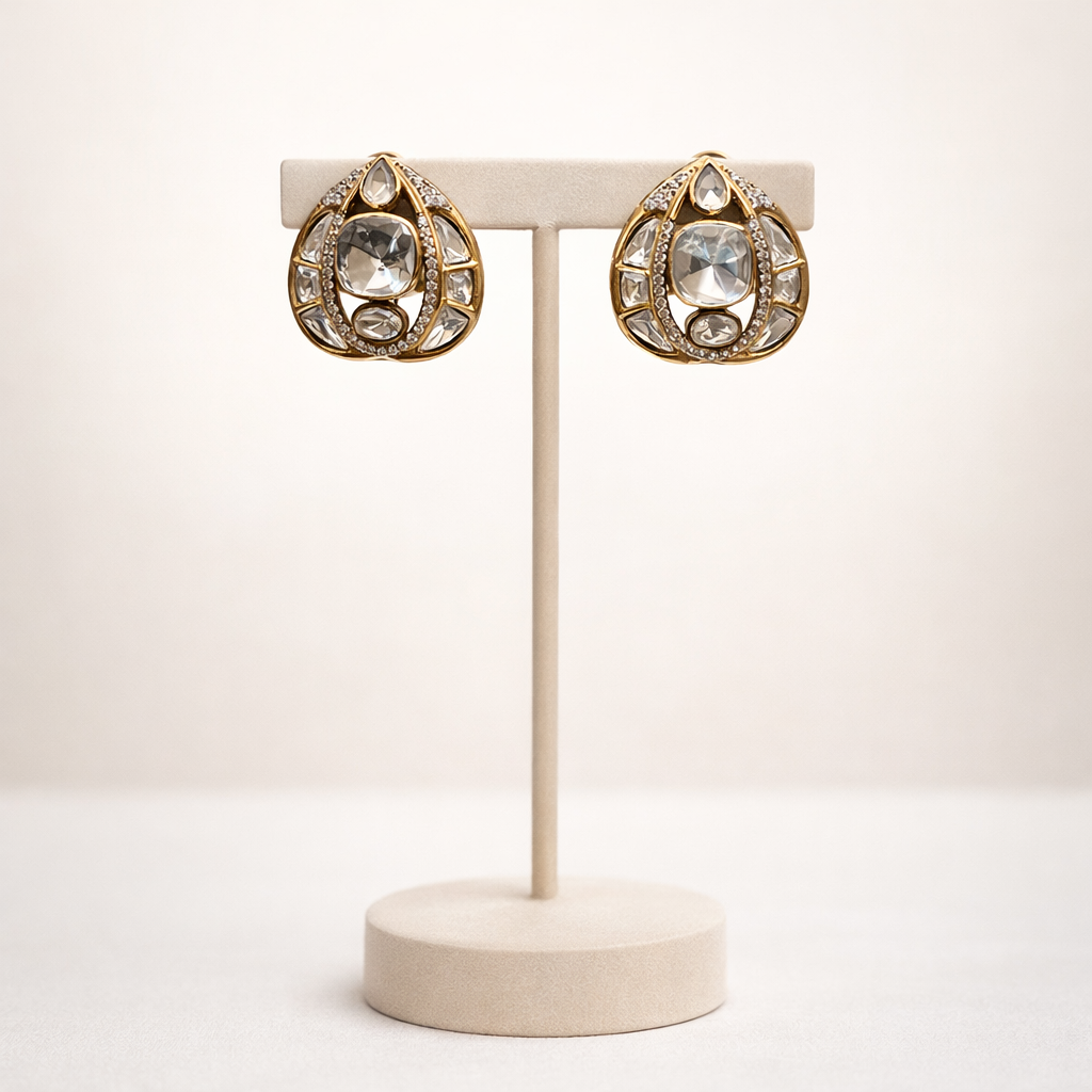 Rivaayat Polki Stud Earrings | Elegant Teardrop Kundan Polki Earrings