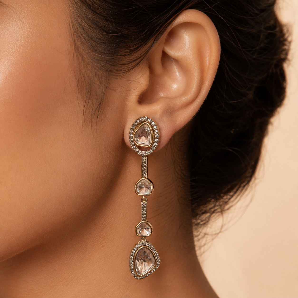 Aafreen Polki Drop Earrings in Rose Gold Finish | Elegant Wedding & Party Wear Jewellery