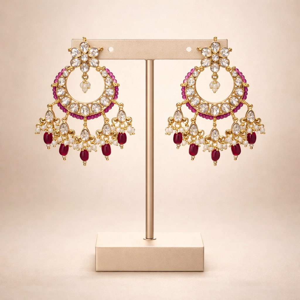 Ruby Polki Chandbali Earrings – Traditional Indian Wedding & Festive Statement Jewelry