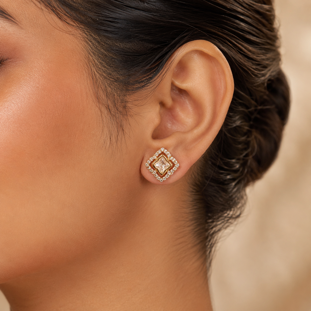 Zivara Luxe Polki Stud Earrings | Minimal Moissanite Polki Studs for Women | Atal Jain Designs