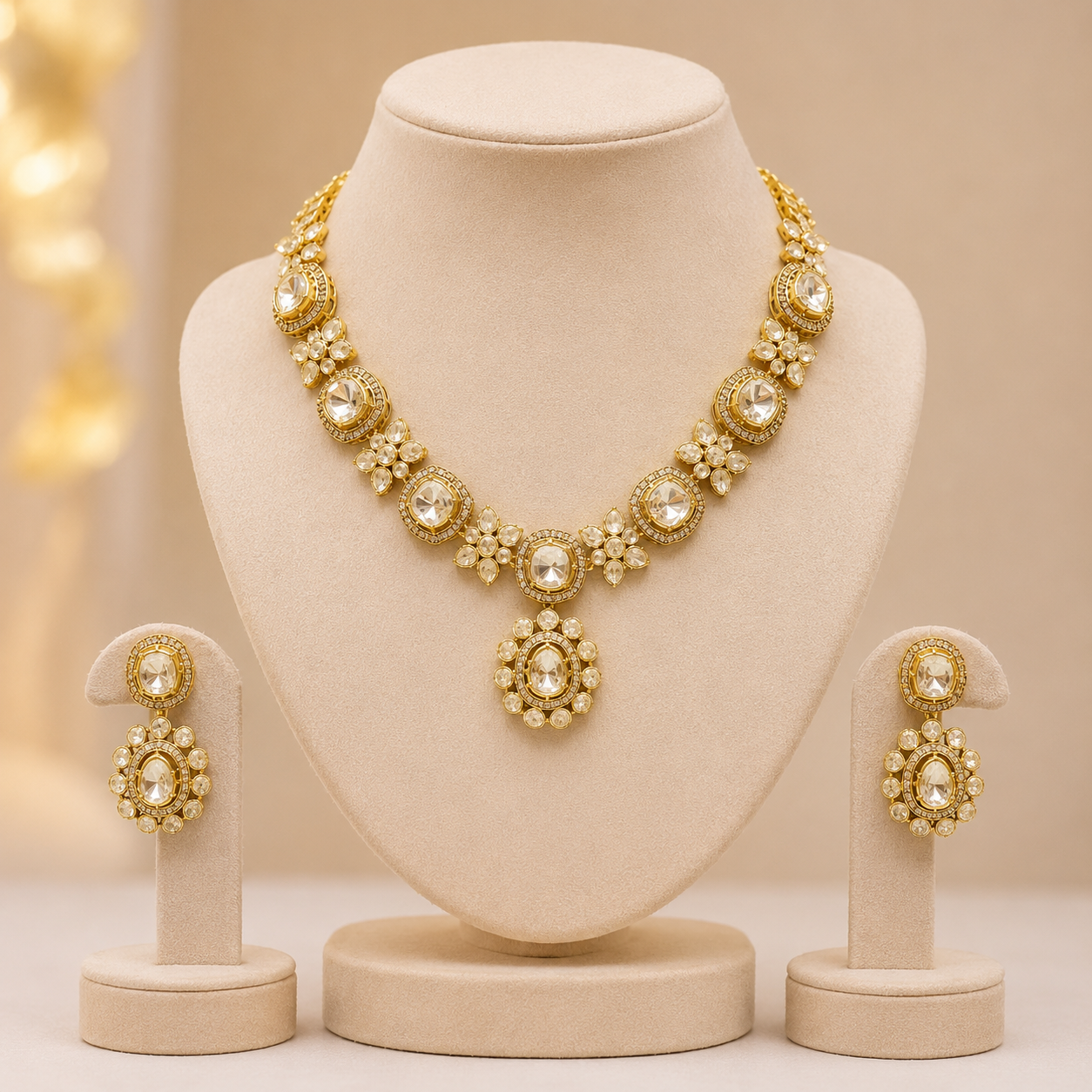 Ratnamanjari Royal Necklace Set – Heritage Polki Pendant Necklace & Earrings for Bridal Wear | Atal Jain Designs