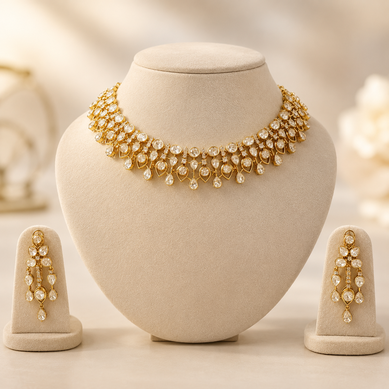 Rajvallari Heritage Choker Set – Royal Polki Choker Necklace & Earrings for Bridal Wear | Atal Jain Designs