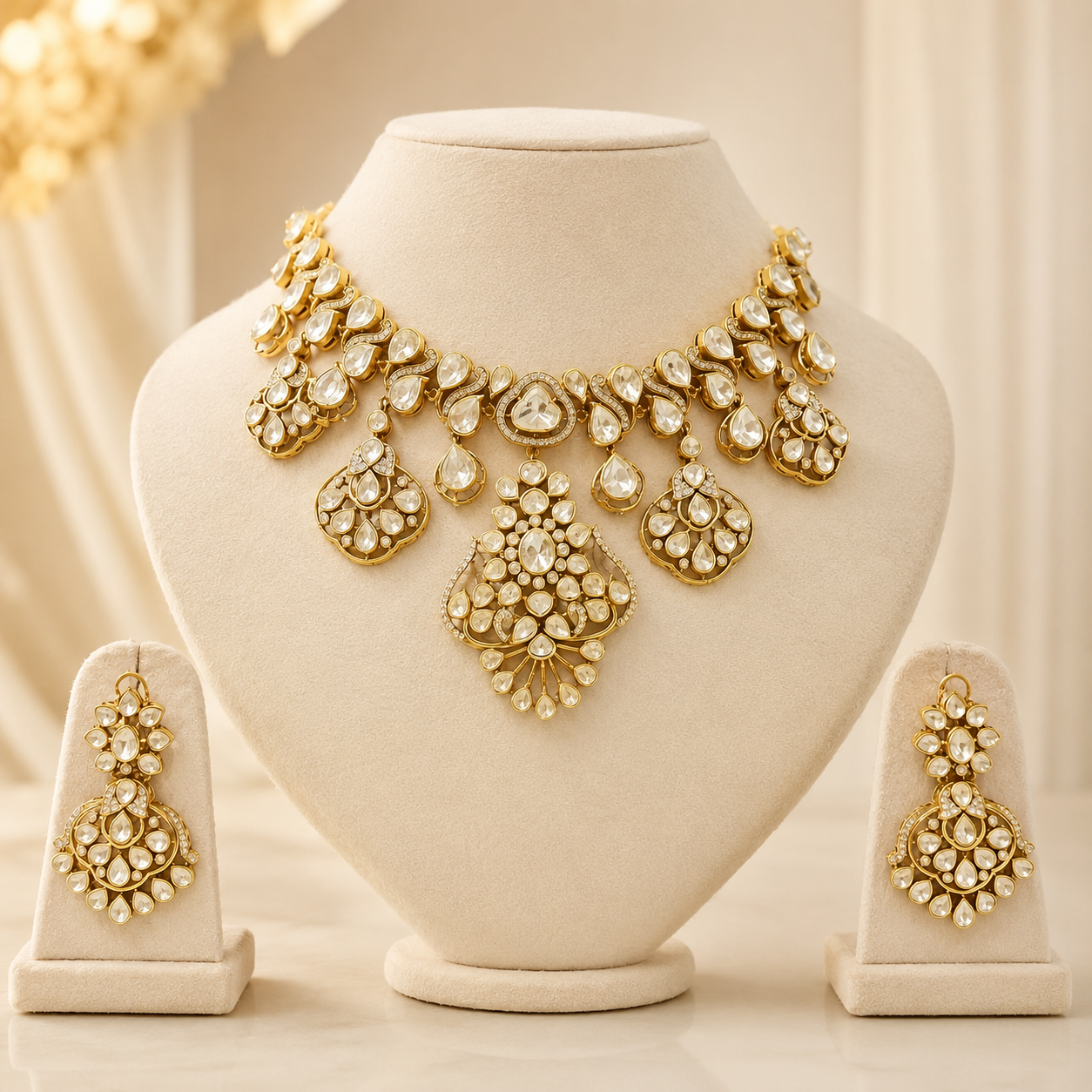 Padmavati Maharani Necklace Set – Royal Polki Bridal Necklace & Earrings Set | Atal Jain Designs
