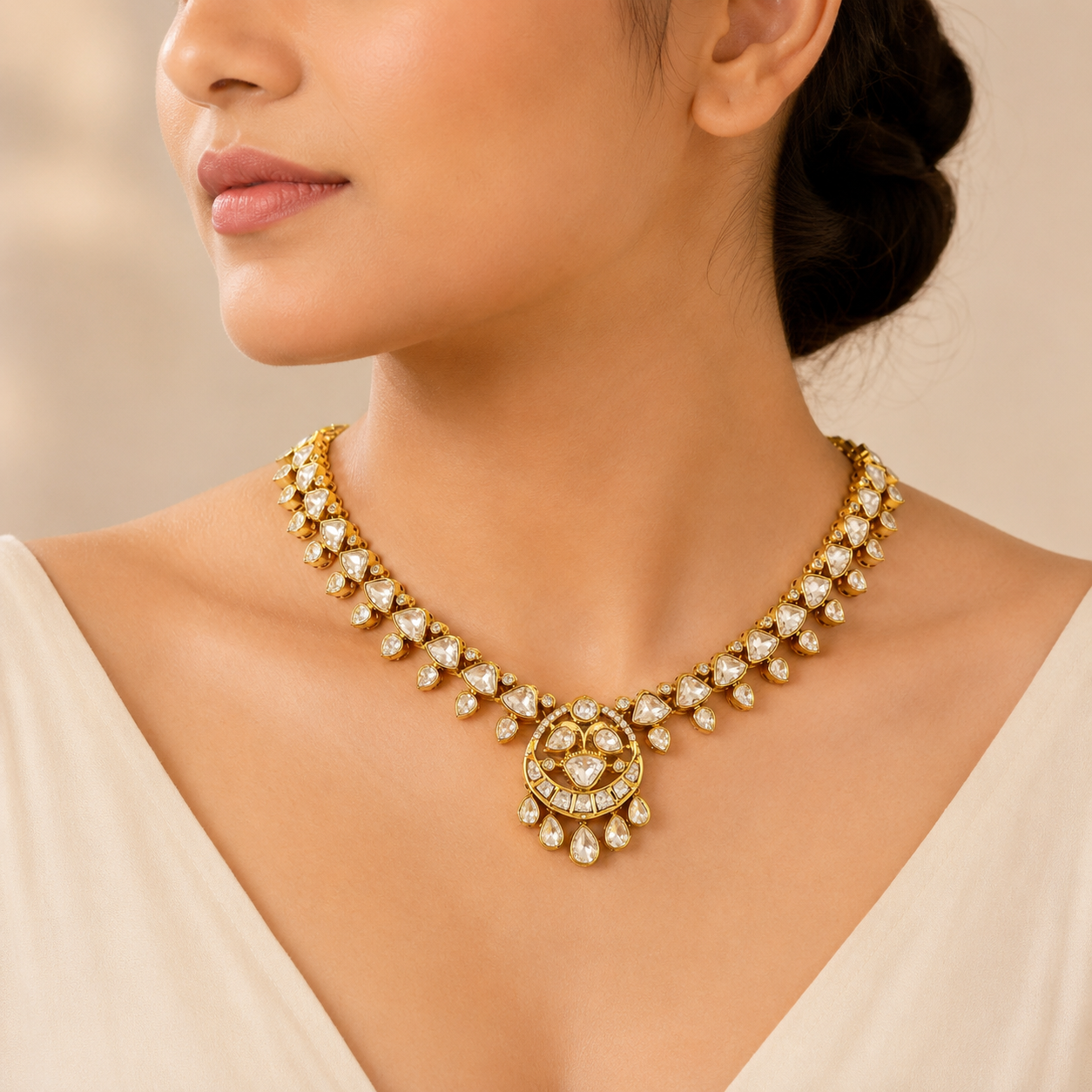 Amrapali Royal Necklace Set – Royal Polki Pendant Necklace & Earrings for Bridal Wear | Atal Jain Designs