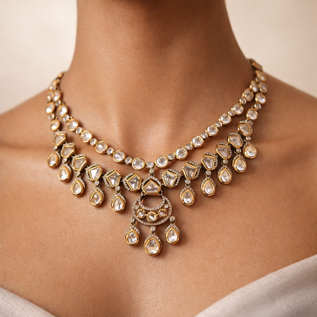 Meher Polki Chand Drop Necklace Set | Luxury Indian Wedding Jewelry