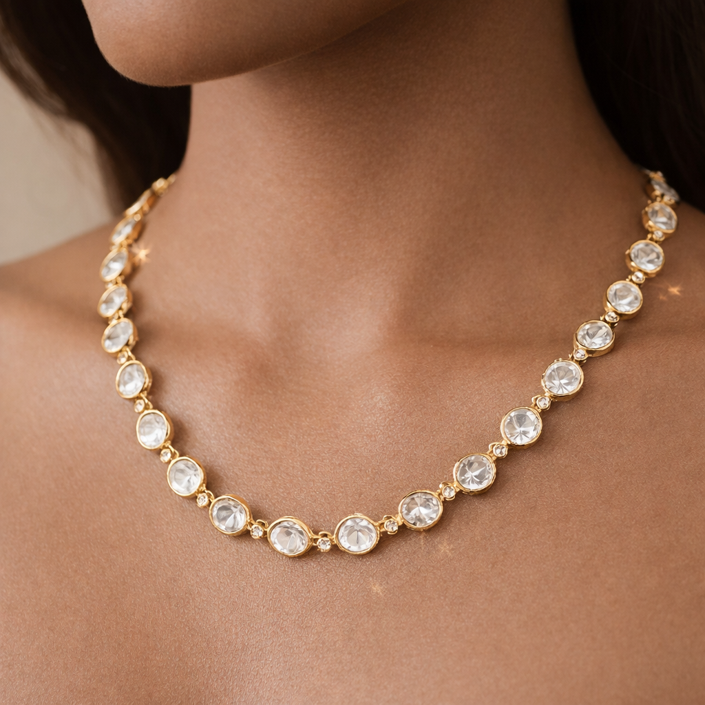 Minimal Polki Necklace – Elegant Uncut Polki Gold Necklace