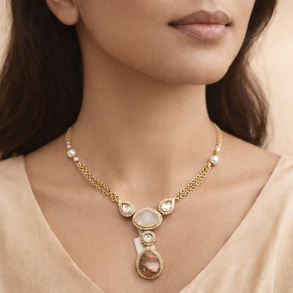 Chandrika Polki Drop Necklace Set | Elegant Polki Jewelry