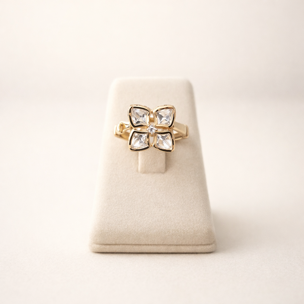 Noorika Polki Floral Ring | Minimal Gold Floral Polki Ring