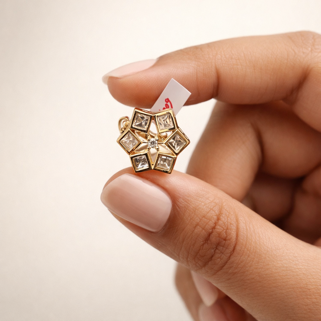 Gulroop Floral Polki Ring | Elegant Geometric Flower Polki Ring