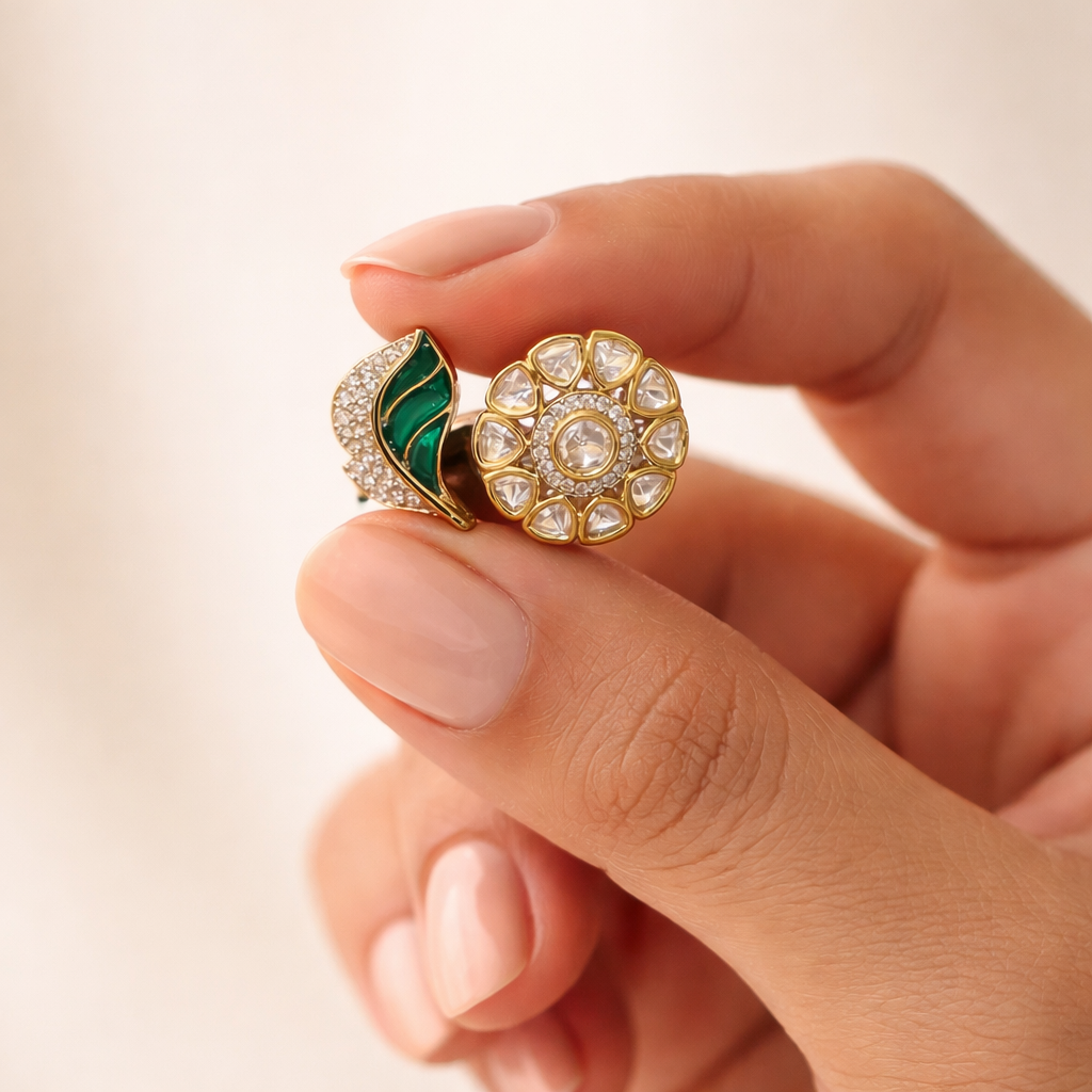 Emerald Polki Statement Ring | Floral Polki Ring | Luxury Indian Cocktail Ring