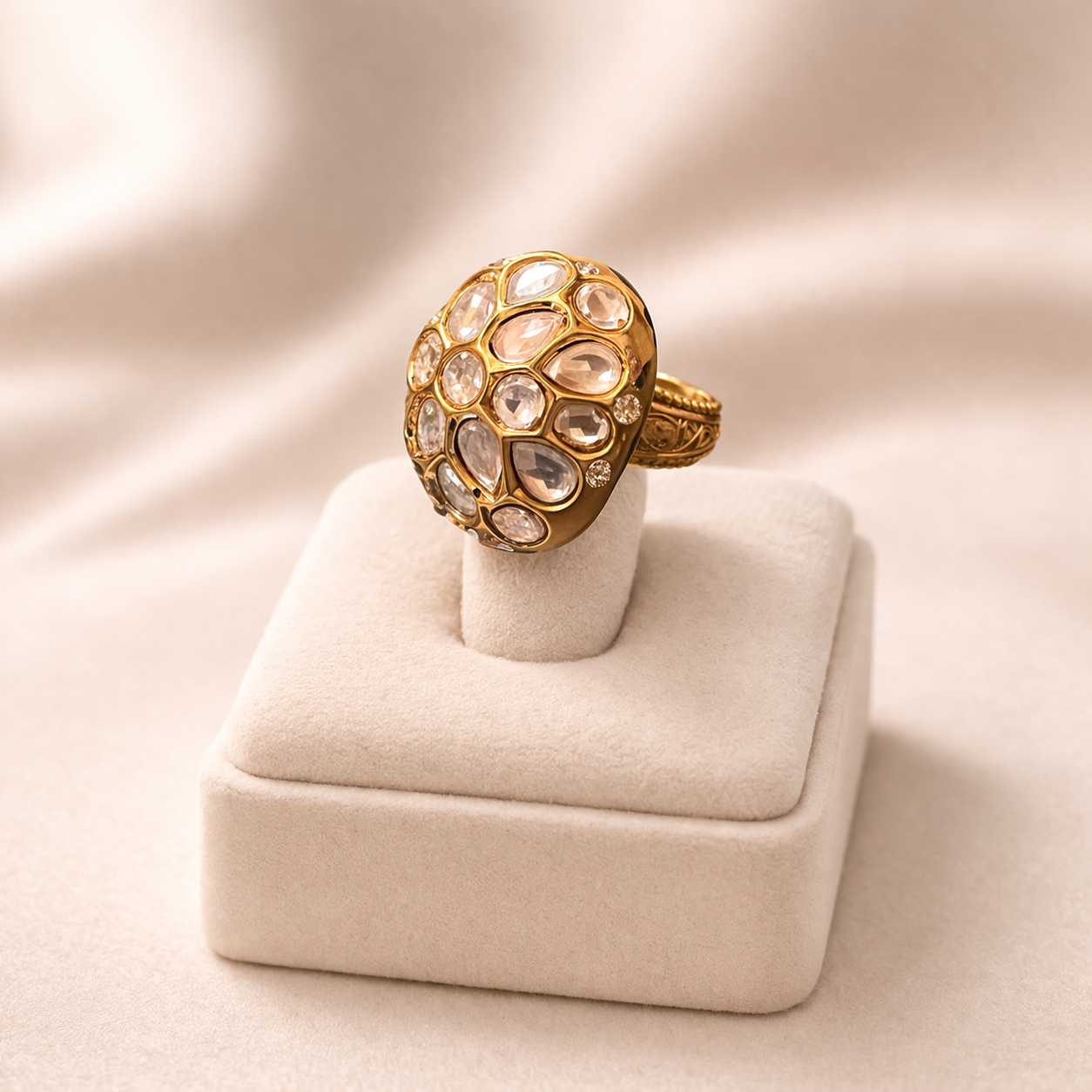 Gulnaar Polki Dome Ring | Statement Gold Polki Cocktail Ring