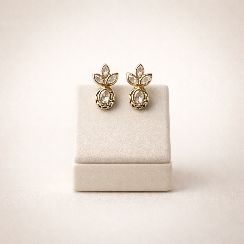 Lotus Polki Drop Earrings | Elegant Gold Polki Lotus Stud Earrings for Women