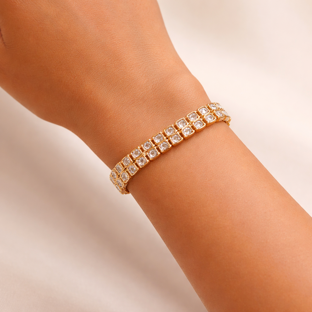 Celeste Polki Tennis Bracelet – Elegant Gold Finish Polki Bracelet