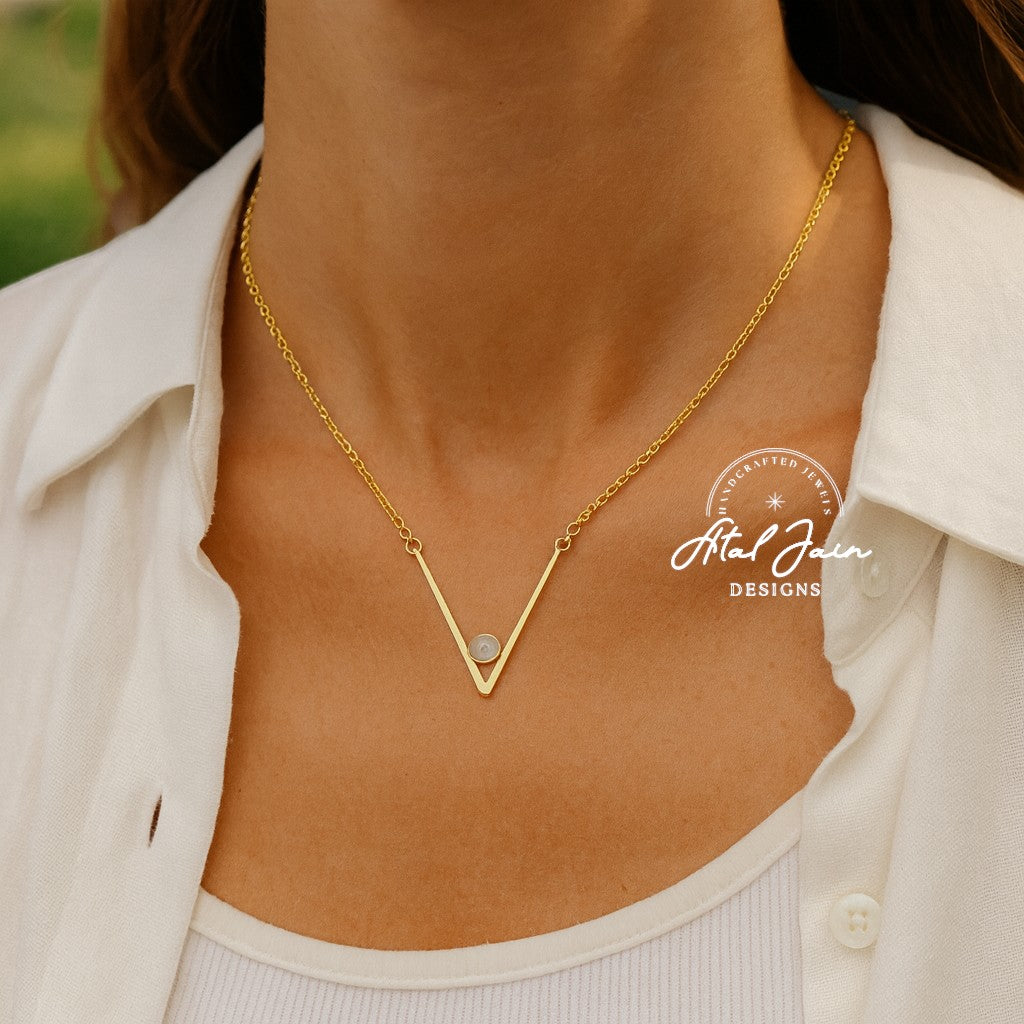 Golden Triangular Allure Pendant with Earrings