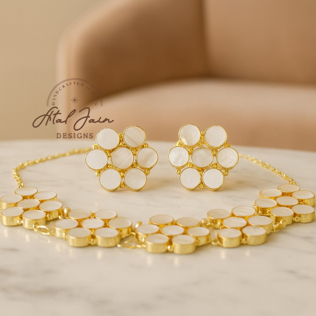 Timeless Serenity: MOP Necklace and Earring Set