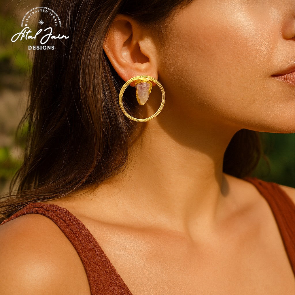 Golden Aura: Raw Amethyst Earrings