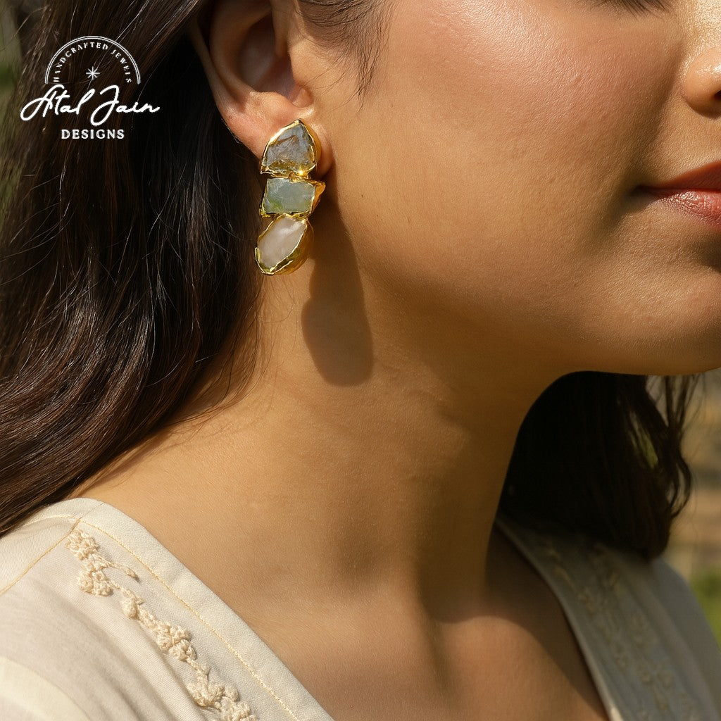 Gilded Serenity: Exquisite Stone Earrings